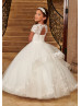 Beaded Ivory Lace Tulle Keyhole Back Dreamy Flower Girl Dress